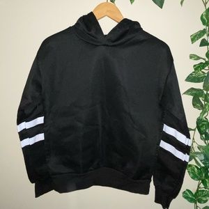 Black sweatshirt hoodie with sleeve details